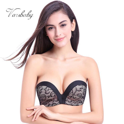 Varsbaby Women's Seamless Sexy Lace Underwear Ladies Gathering Strapless Wire Free Bras