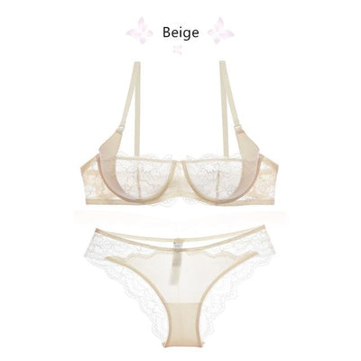 Varsbaby sexy ultra-thin lace half cup transparent and comfortable girls bra sets