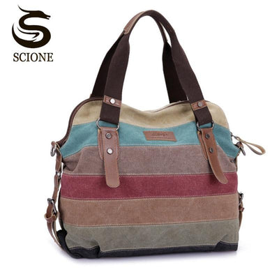 Women Canvas Shoulder Bags, Fashion Messenger Bag, Casual Beach Bag, Striped Shopping Tote Handbag