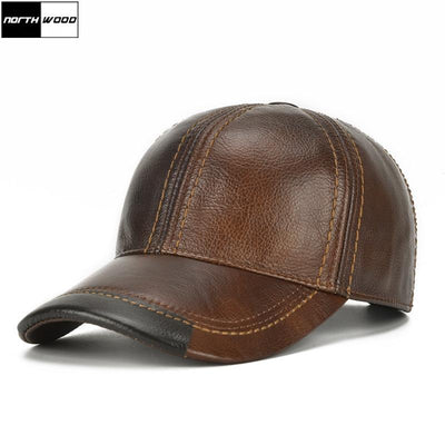 Genuine Leather Winter Baseball Cap for Men