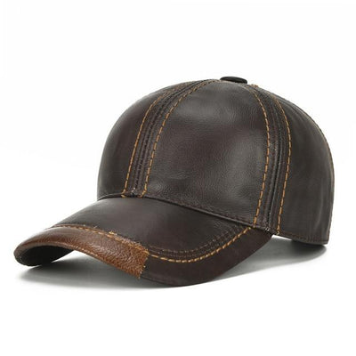 Genuine Leather Winter Baseball Cap for Men