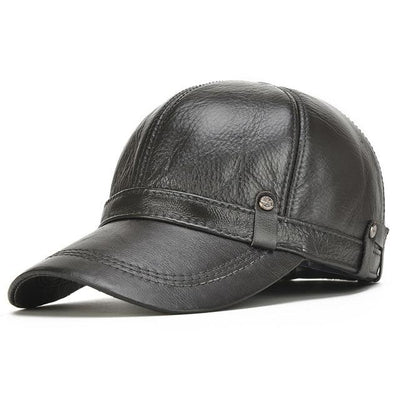 Genuine Leather Baseball Cap - Ear flaps