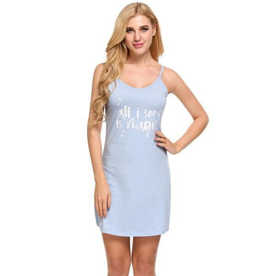 Ekouaer Women Letter Print Nightgown Sleep Lounge Dress Sleepwear Sexy V-Neck Dress Slim Home Clothes Nightwear S/M/L/XL/XXL