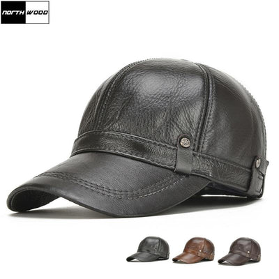 Genuine Leather Baseball Cap - Ear flaps