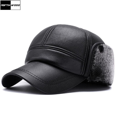 Winter Leather Baseball Caps with Earmuffs