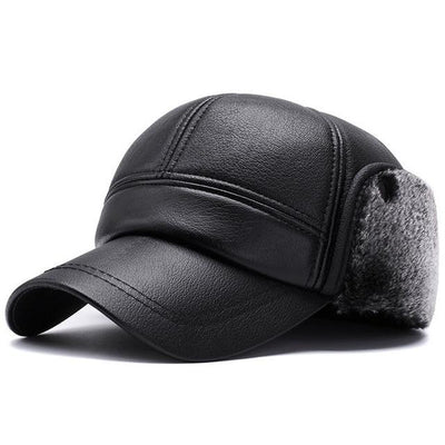 Winter Leather Baseball Caps with Earmuffs