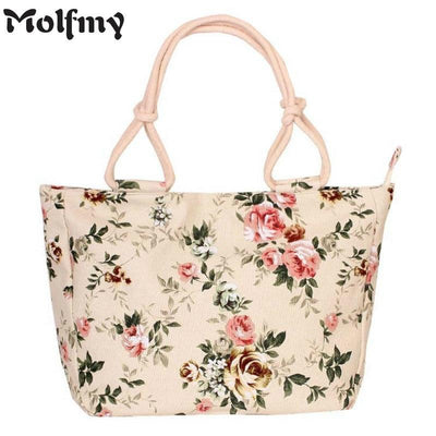 Folding Women Big Size Handbag, Flower Printing Canvas