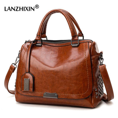 Oil Wax Leather Rivet Boston Bag, Crossbody Bag for Women, Tote Shouler Bag, Luxury Handbags