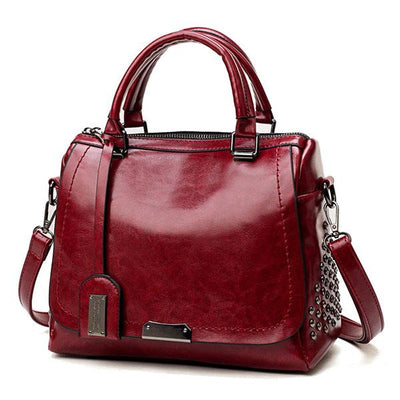 Oil Wax Leather Rivet Boston Bag, Crossbody Bag for Women, Tote Shouler Bag, Luxury Handbags