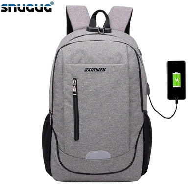 SNUGUG USB Smart Backpack Men School Backbag Canvas Travel Daypacks Solid Backpack Student Bookbags For Mochila Computer Bag Boy