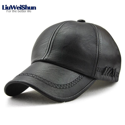 Solid Leather Baseball Cap - Drawstring Decoration Faux Leather