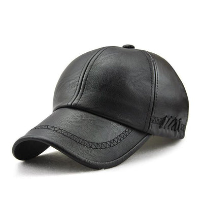 Solid Leather Baseball Cap - Drawstring Decoration Faux Leather